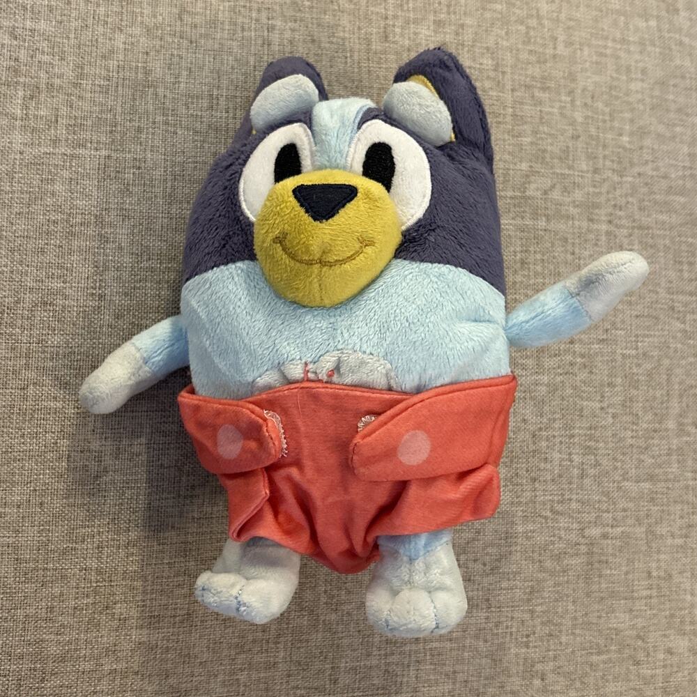 2023 Bluey & Friends Baby Bluey 7” Plush Dog With Diaper Stuffed Animal Toy